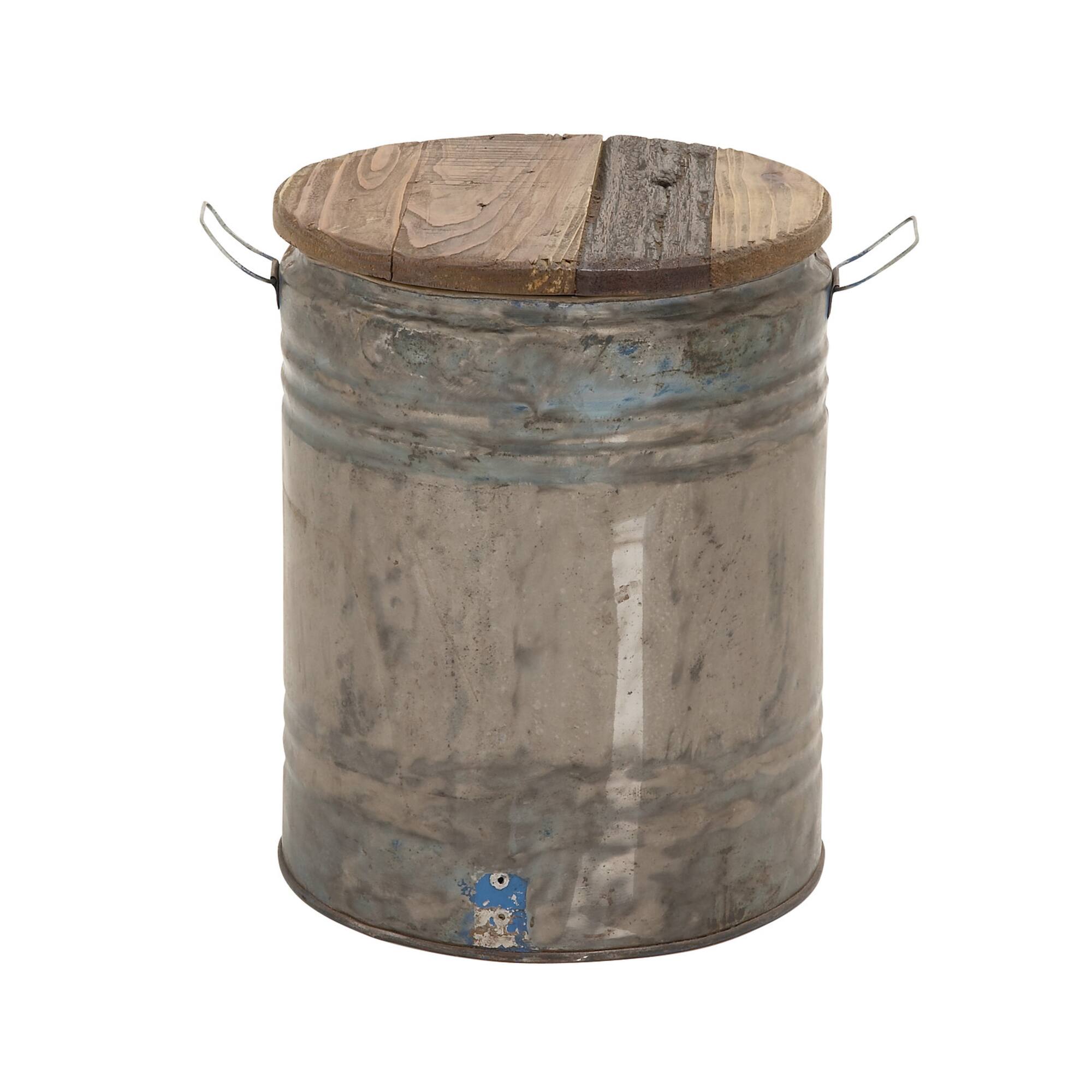 20" Gray Tin & Wood Farmhouse Stool Table